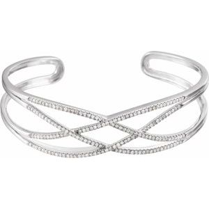 14K White 3/4 CTW Natural Diamond Criss-Cross Cuff 7" Bracelet