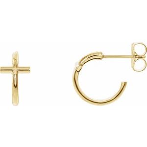 14K Yellow 11.8 mm Cross Hoop Earrings