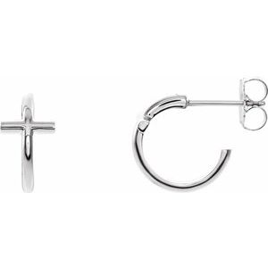 14K White 11.8 mm Cross Hoop Earrings