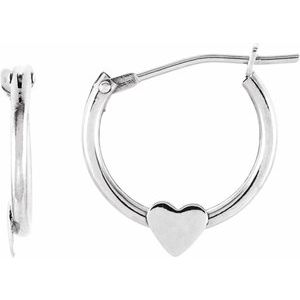 14K White 14.5 mm Youth Hinged Hoop Heart Earrings