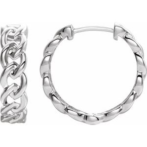 14K White Chain Link Hinged 19.6 mm Hoop Earrings