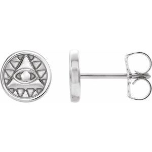 14K White Eye of Providence Earrings