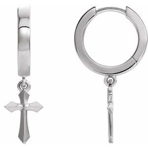 14K White 20.1 mm Cross Hinged Hoop Earrings