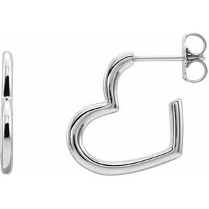14K White Heart 15.9 mm Hoop Earrings