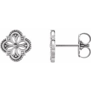14K White Vintage-Inspired Clover Earrings