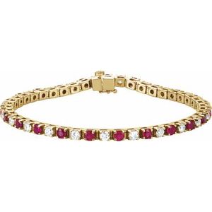 14K Yellow Natural Ruby & 2 1/3 CTW Natural Diamond Line 7" Bracelet