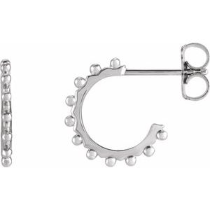 14K White Beaded 12.1 mm Hoop Earrings