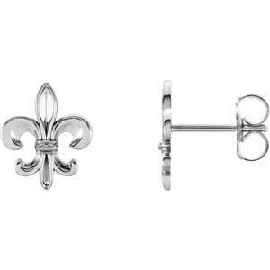 14K White 10.7x9 mm Fleur-de-Lis Earrings
