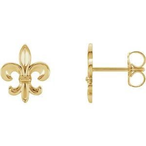 14K Yellow 10.7x9 mm Fleur-de-Lis Earrings