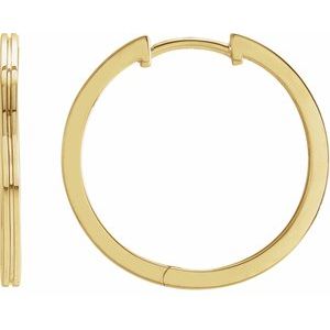 14K Yellow Grooved Hinged 20 mm Huggie Hoop Earrings
