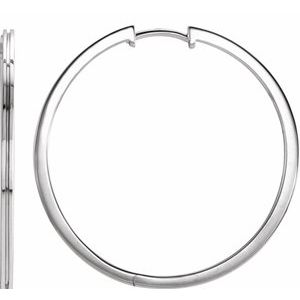14K White Grooved Hinged 30 mm Huggie Hoop Earrings