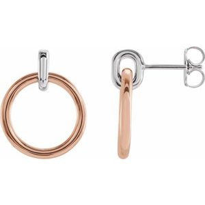 14K White/Rose Circle Dangle Earrings