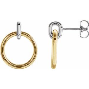 14K White/Yellow Circle Dangle Earrings