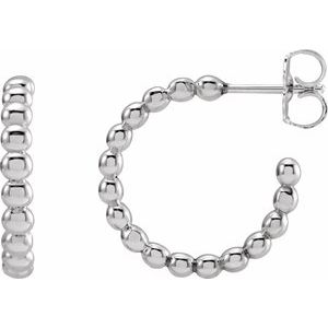 14K White Beaded 17 mm Hoop Earrings