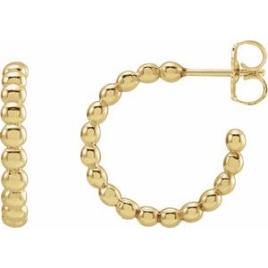 14K Yellow Beaded 17 mm Hoop Earrings